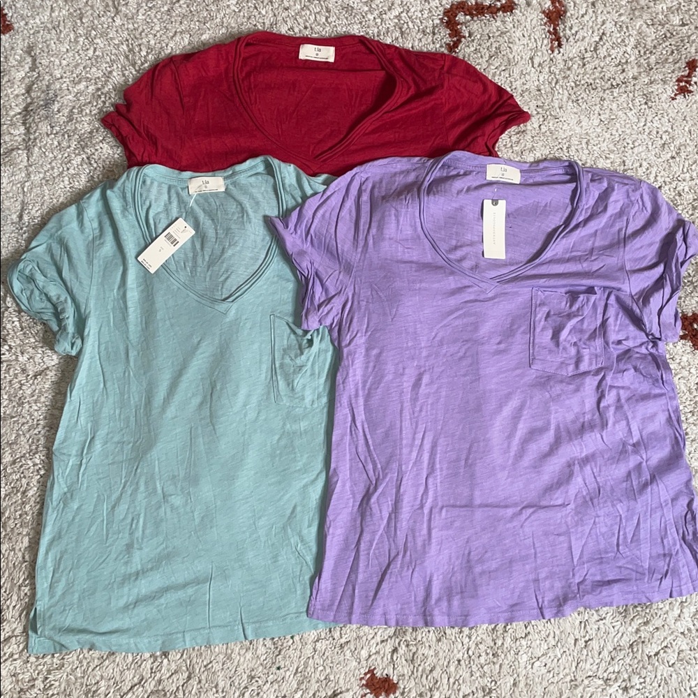 NWT- t.la- Sz Small- Red/Seaglass/Purple- Pocket V-Neck Tee- PICK COLOR